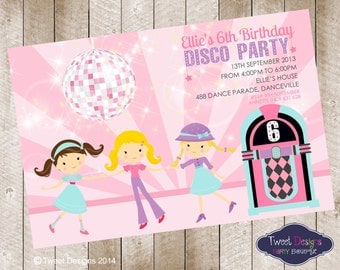 DISCO PARTY INVITATION, Disco Party Girls Personalised Printable Birthday Invitation, Girl Disco Party, Cute Disco Girls Party Invitation