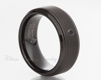 Tungsten Wedding Band,Black Tungsten Ring,Black Diamond Ring,Tungsten ...