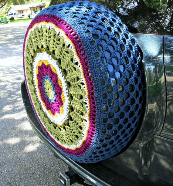 Crocheted Spare Tire Cover Green Plum by