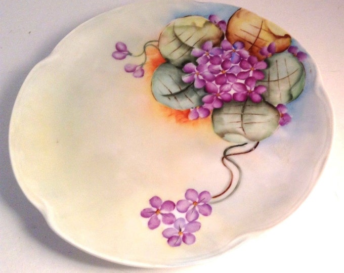 J&C Louise Vintage Bavarian Plate, Handpainted Violets, Bavaria Germany Porcelain Plate, Gift For Her, Gift For Christmas