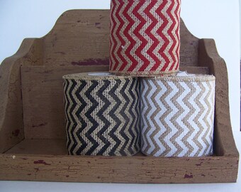 Sale****Burlap Ribbon, Chevron Christmas Ribbon,Rustic Country Christmas Decor,4" x 5 yards, Wired Ribbon