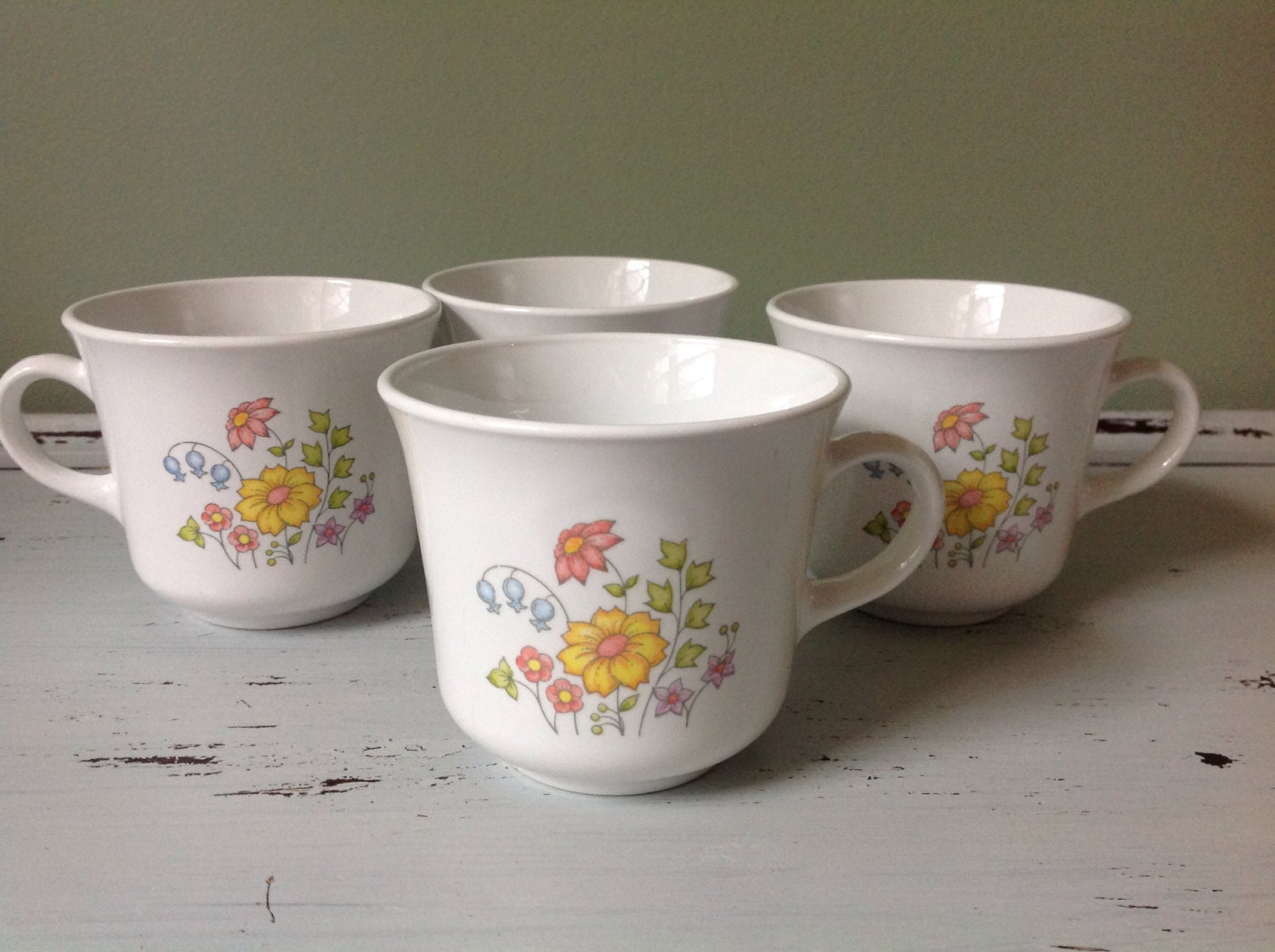 juice vintage Corelle Flower Coffee Cups/Tea Wild  cups Four   vintage Spring Cups Pattern