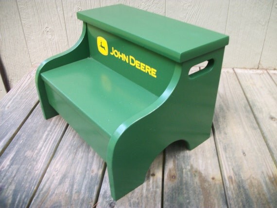 Childs wood step stool John Deere Green distressed