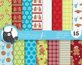 80% OFF SALE christmas gingerbread digital paper, commercial use, scrapbook papers, background, polka dots, stripes - PS643 Il_170x135