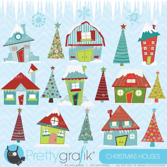 80% 0FF SALE christmas house clipart commercial use, vector graphics, digital clip art, digital images - CL414 Il_570xn