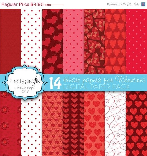 60% OFF SALE 14 valentine heart digital paper, commercial use, scrapbook papers, background - PS589 Il_570xn