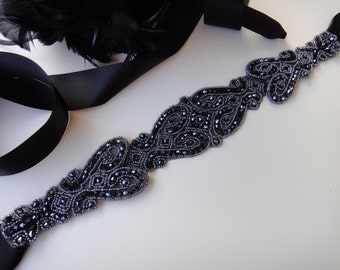 Black Bridal Belt, Black Wedding Sash, Black Bridal Sash, Black Beaded Sash, Black Rhinestone Belt, Black Wedding Belt, Black Crystal Sash