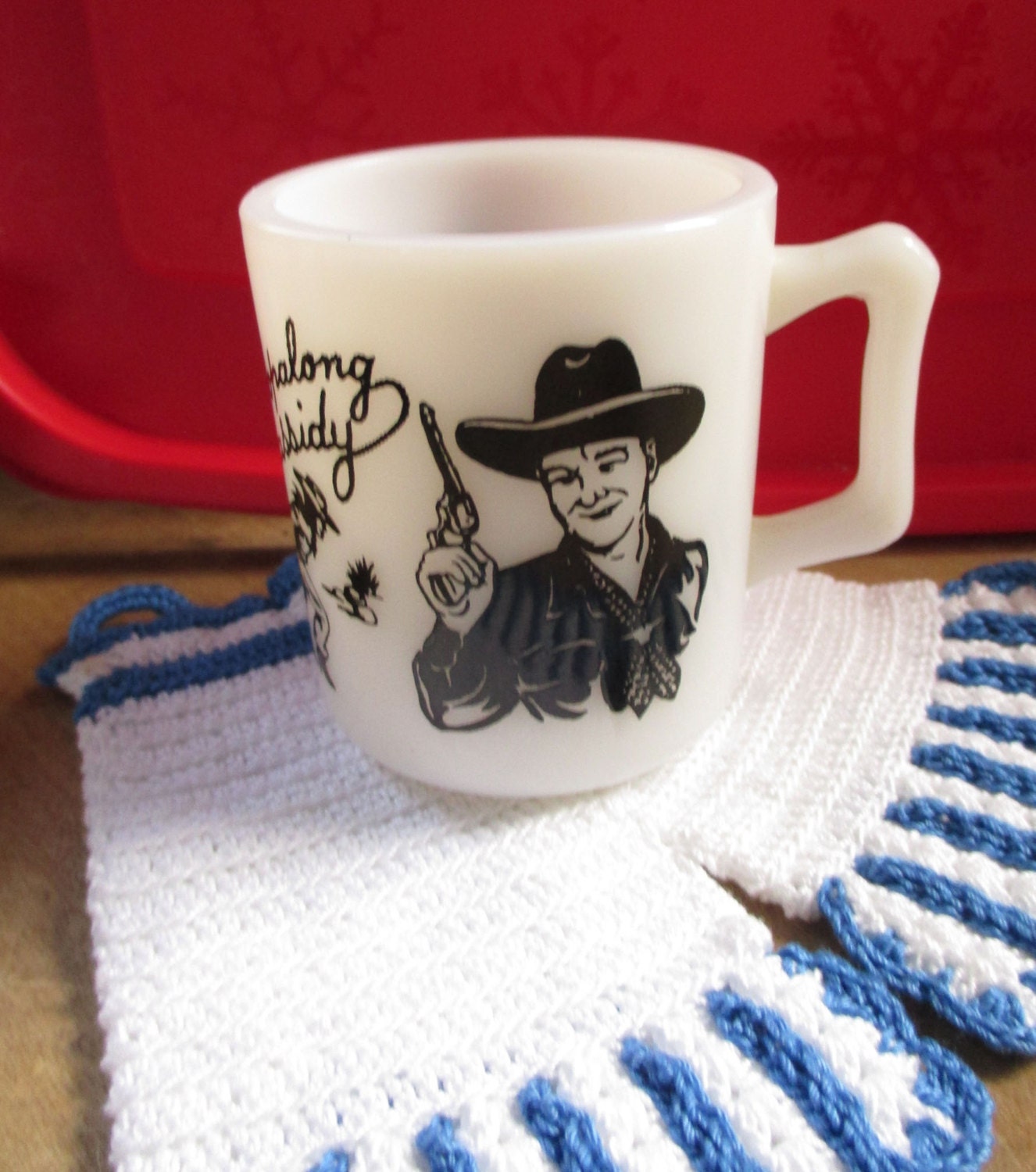 Hopalong Cassidy Milk Glass Hoppy Mug Black