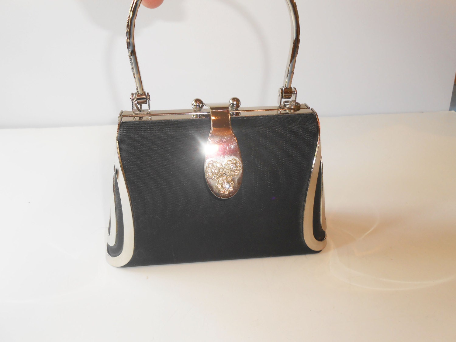 Dazzling Black Evening Bag with Silver and by LittleBitsofGlamour
