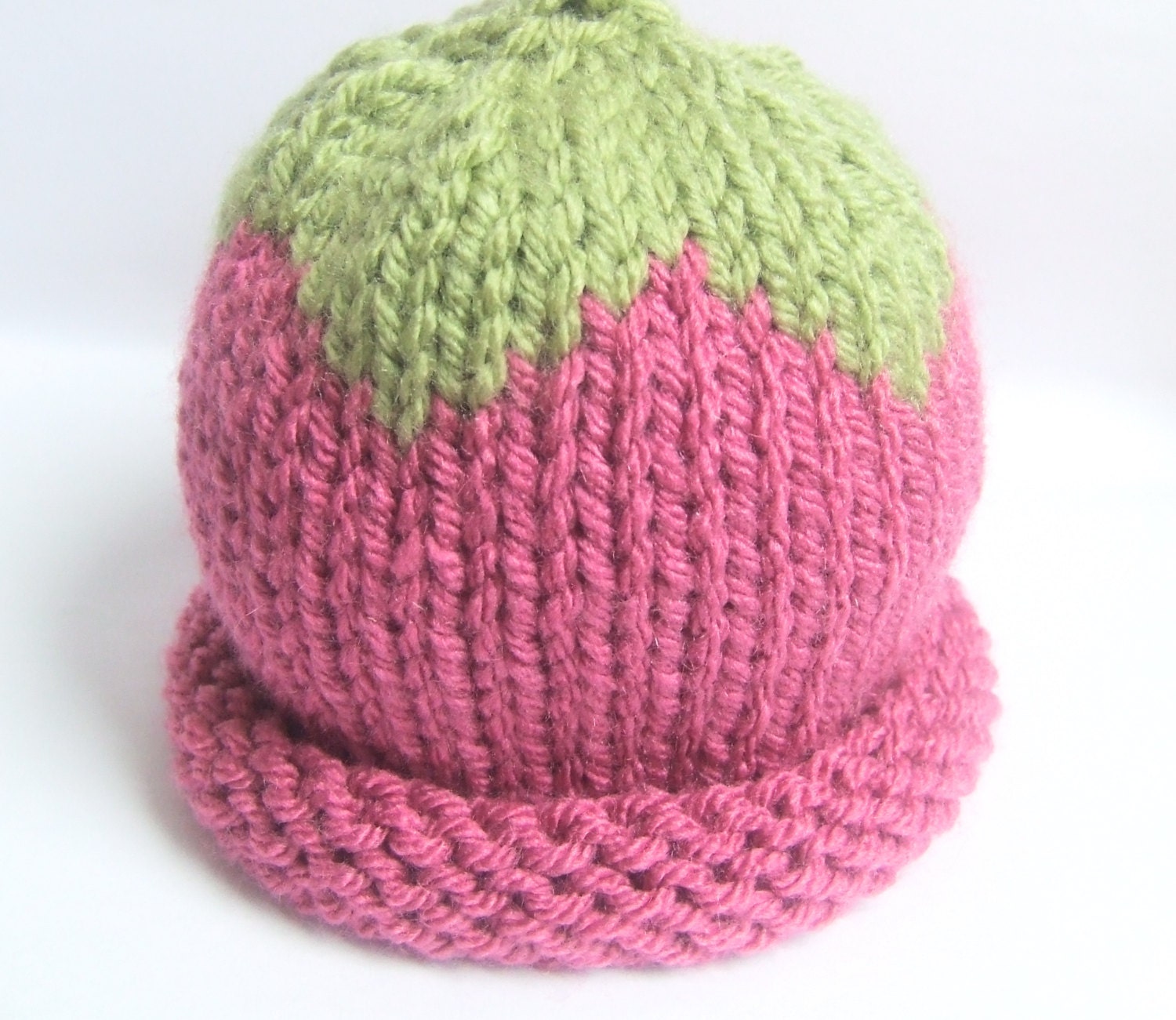 Raspberry baby hat hand knitted pink girl photo prop PICK