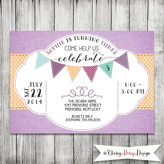 Little Girl Birthday Invitation PRINTABLE 5X7 JPG