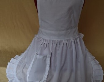 Retro Vintage 50s Style Full Apron / Pinny - White