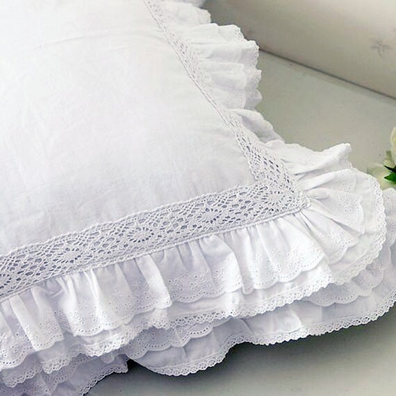 Ruffle Lace Sham Pillow Cushion Cover by LovelyDecor on Etsy
