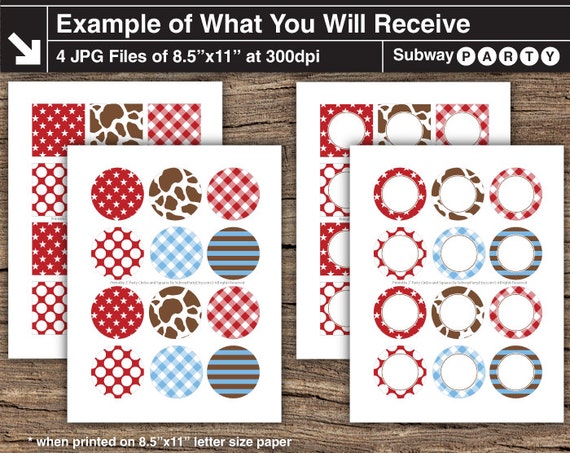 Printable Cowboy Party Cupcake Toppers. Blue Red by subwayParty