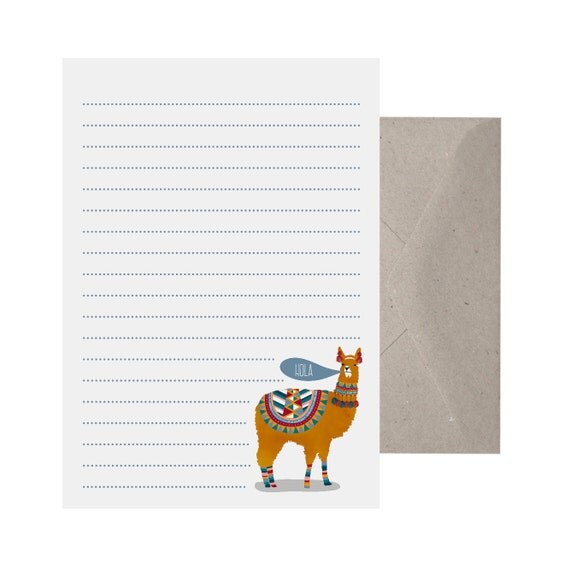 Writing Set Llama Hola. Letter Writing Set. by TheThinktree