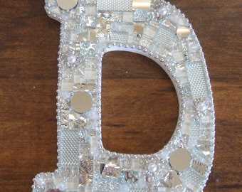 Mosaic Letter D Initial Sparkly beads mirrored glass Glitzy Holiday Gift