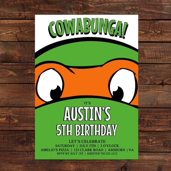 Teenage Mutant Ninja Turtle Invitation PRINTABLE -Choose Your Mask Color Il_570xn