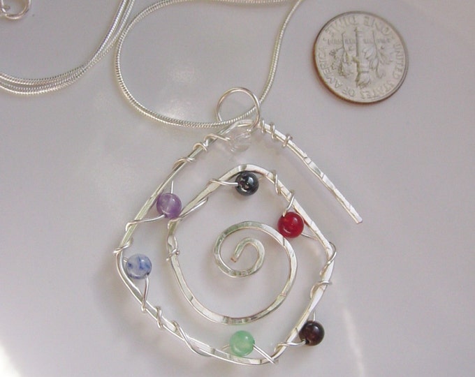 7 Chakra Pendant, Spiral Hammered Wire Wrap, Reiki Jewelry, Chakra Jewelry, Balance, Harmony, Well Being from Nature, Chakra Healing, Reiki