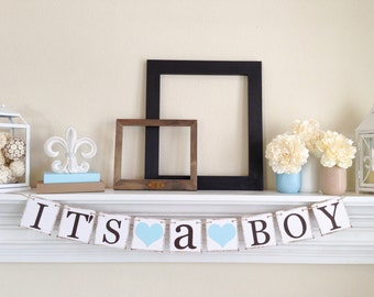 Its A Boy Banner- Baby Shower Decorations - Baby Announcements - Brown and Blue Its A Boy Banner