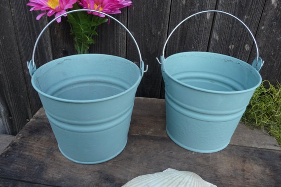 n sign hand letter Buckets Hand Galvanized Metal Steel Cans Painted 2 Aqua Pail