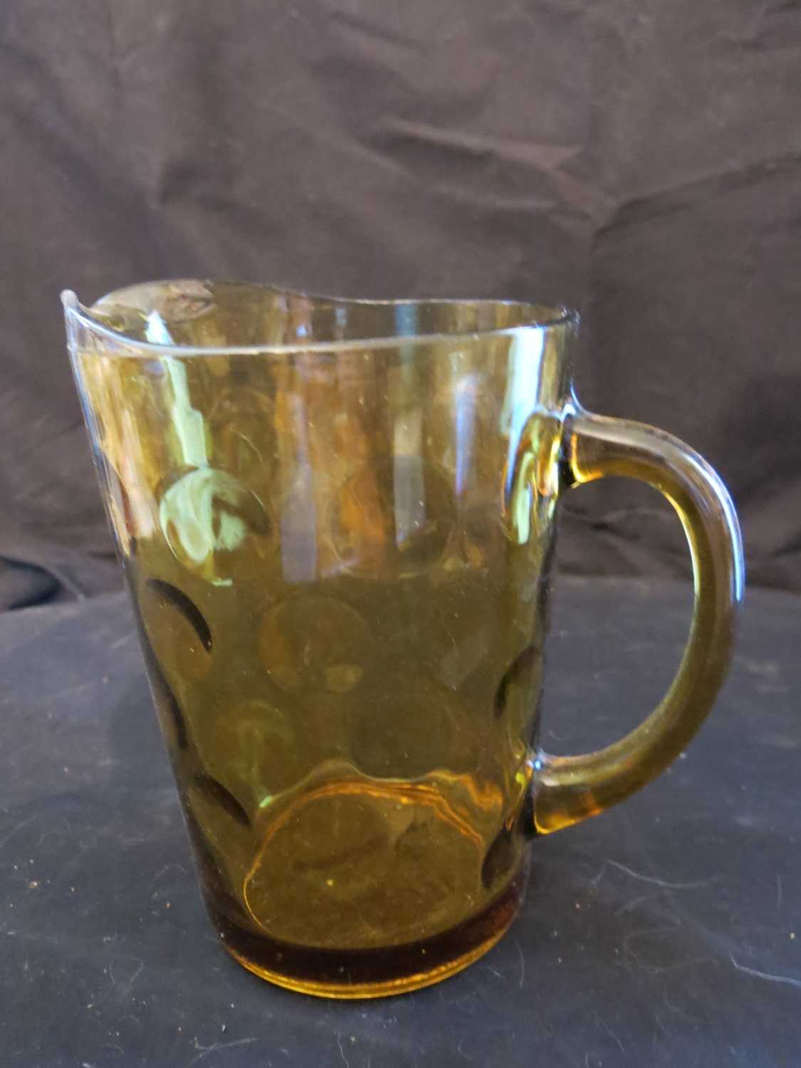 Vintage Antique Amber thumbprint glass pitcher holds 70oz