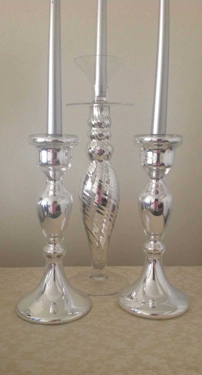 Set Of Three Tall Vintage Mercury Glass Candlesticks   Il Fullxfull.638137193 Imt3 