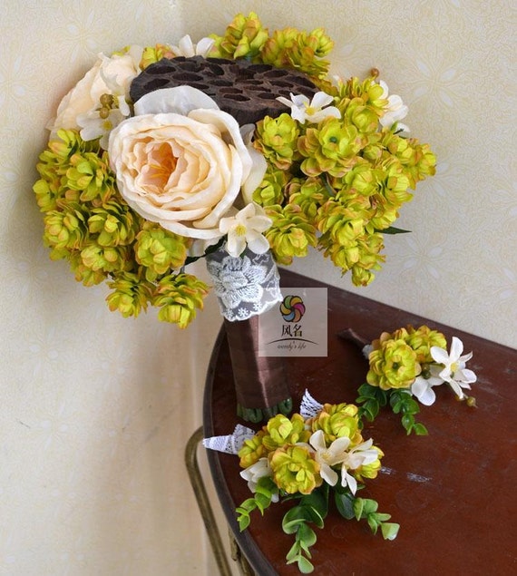 wedding bouquet artificial flower rose natural dried lotus