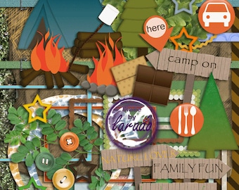 Camp On: Instant Download, Digital Scrapbook Kit, Digital Papers, Papers Pack, Clip Art, PNG Images, Digital or Traditional Scrapbooking