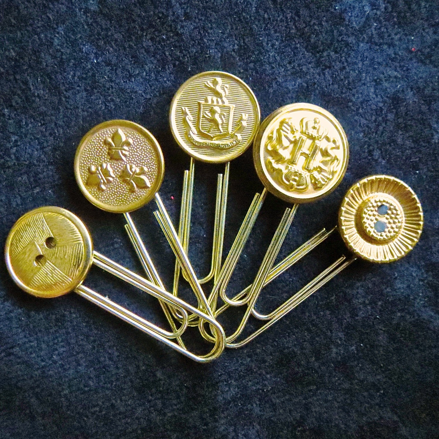 Vintage brass button bookmarks paper clips by KeepsakesToTreasures