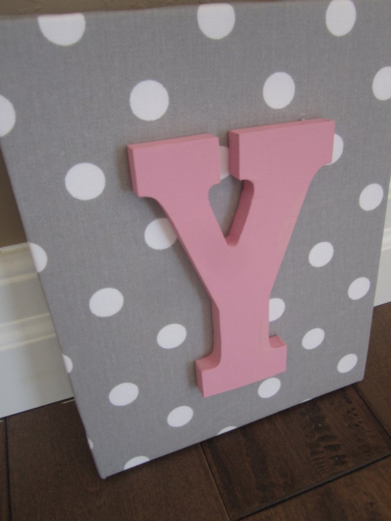 Wall Canvas Letters, Nursery Decor, Nursery Letters, Wooden Letters, Personalized, Nursery Art, Grey and White Polka Dots