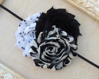 CHOKO Set of 3 Black Nylon Headband with Cotton Bows (Grey and Floral Prints)