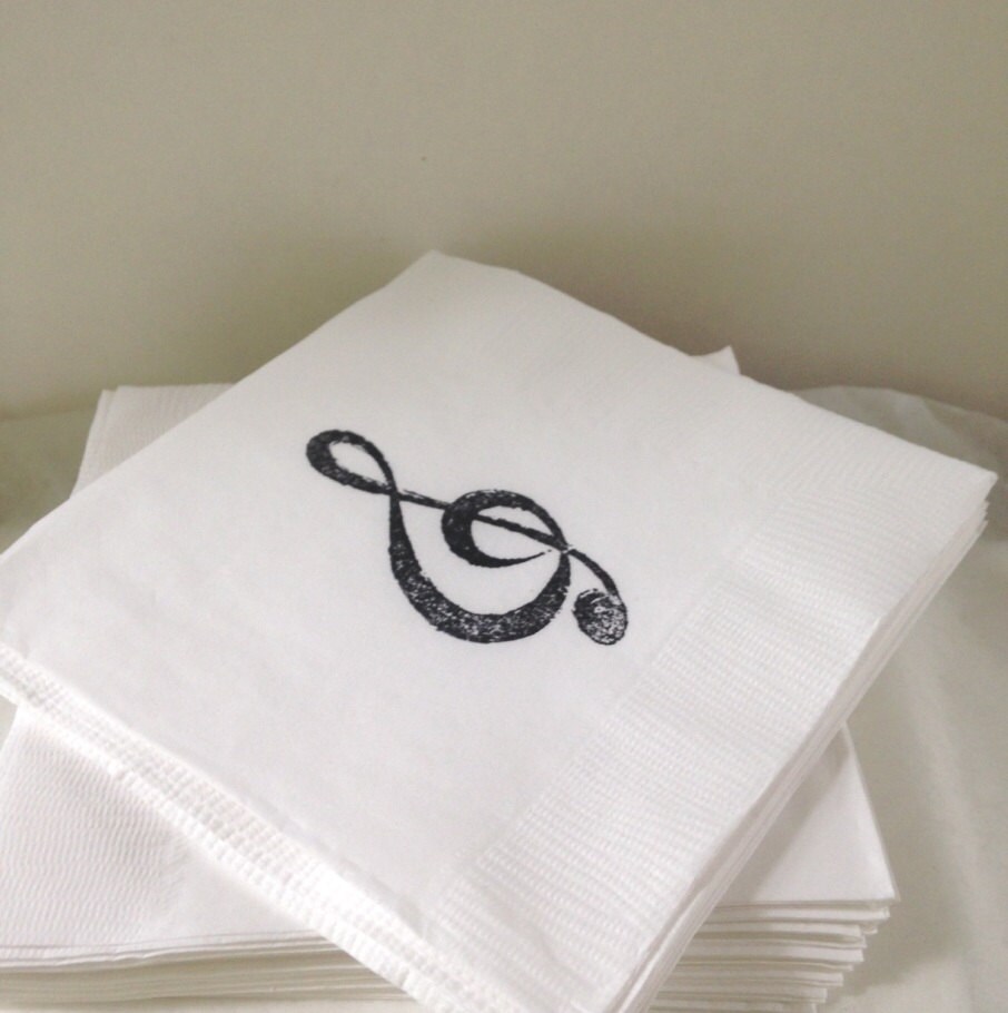 Music theme musical note white paper napkins hand stamped in