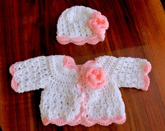 Crochet baby set baby dress bolero hat shoes and headband