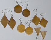 Handmade Wood Earrings 1 inch Natural Wood Squares, Diamonds, Circles, Triangles on  French Hooks