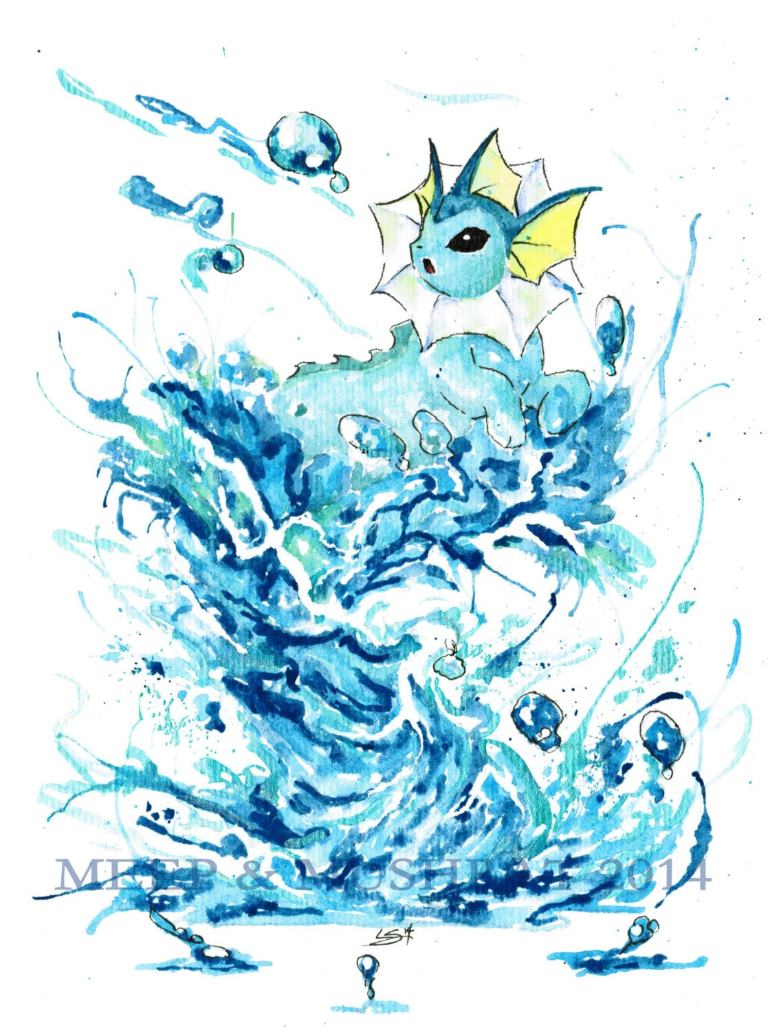 Vaporeon Pokemon Watercolor Art Print