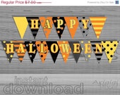 ON SALE 50 % OFF Diy Printable Banner, Happy Halloween Party, Polka Dot Striped, Holiday , black, orange, bunting banner, ready to print, in Il_170x135