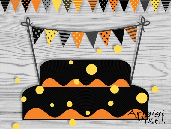 Halloween Cake Bunting, Printable Mini Banner, Black Orange cake topper, Polka Dot, Striped, Kids Party Supplie, DIY decor, instant download Il_570xn