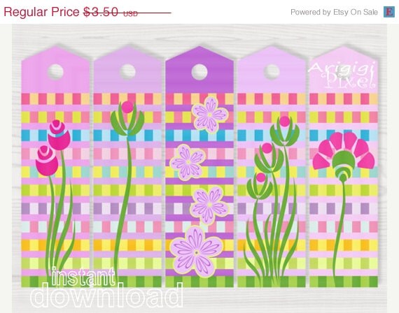 ON SALE 50 % OFF Printable Bookmarks Springtime Colors Long Gift Tags Cheerful Spring Flowers Instant Download Il_570xn