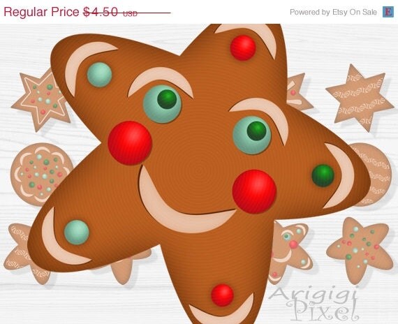 ON SALE 50 % OFF gingerbread cookies clip art set, stars, circles. Christmas clipart, holiday graphics, festive, instant download, photosho Il_570xn