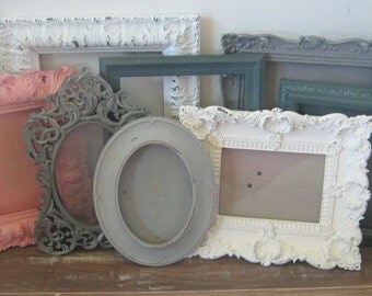Ornate Set of Gallery Wall Photo Frames PInk Gray White Vintage Inspired Picture Frame Oval Girls Room