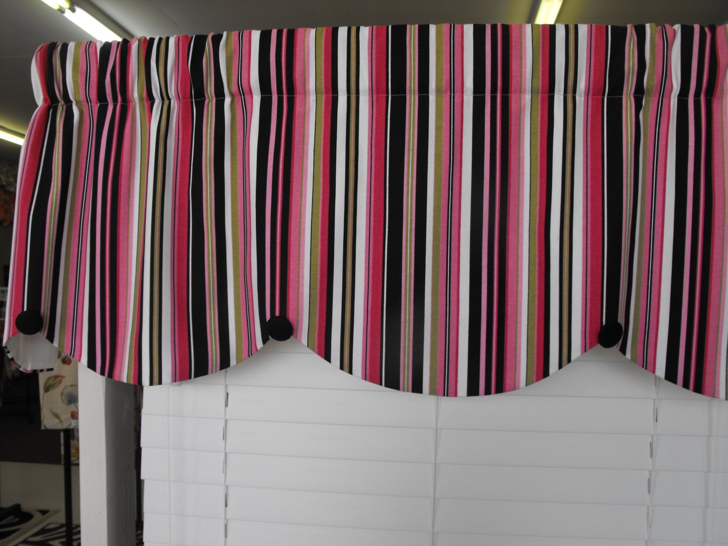 Window Valance pink and black valance stripe by LaTeDaWindows