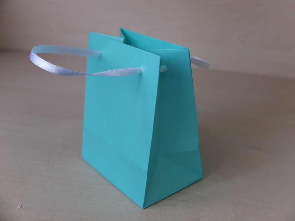 Turquoise gift paper bags with ribbon handles pack of 10 bags