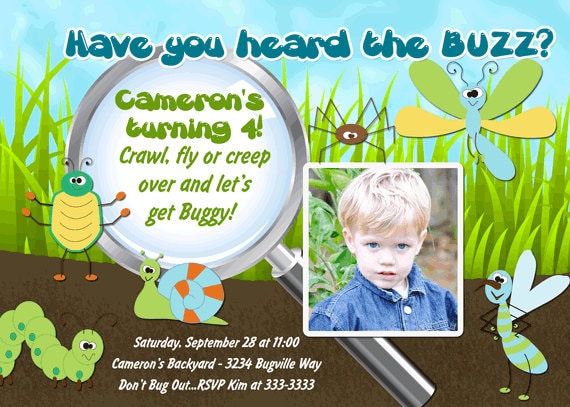 Cute Bugs Magnifying Glass Birthday Party Invitations - printable Il_570xn