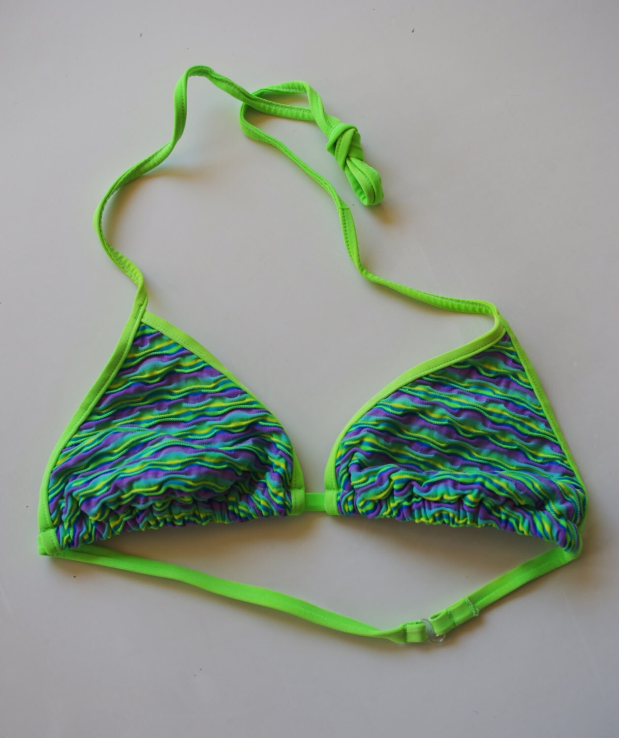 Lime Green Striped Bikini Top by COSTUME204 on Etsy