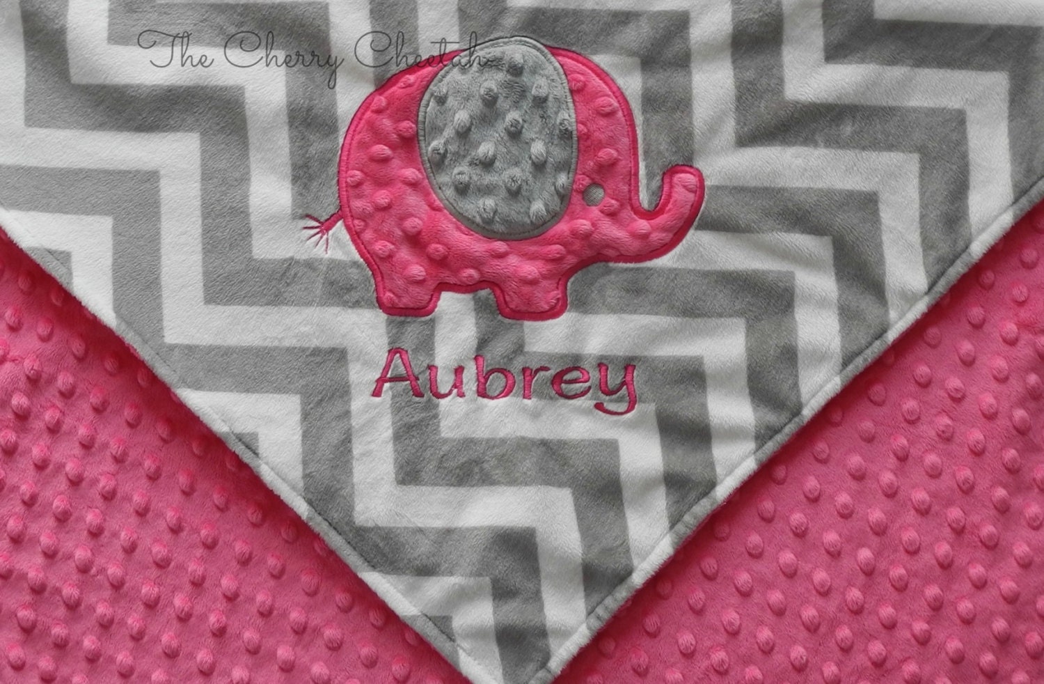 Personalized Baby Blanket Elephant on Grey Chevron Minky Baby