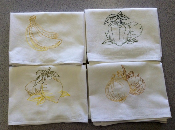 Machine Embroidered Flour Sack Towels Set Of Four 100 Percent   Il 570xN.570790521 G9i5 