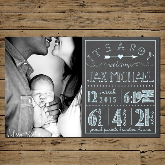 Baby Boy Birth Announcement Printable Birth by PinkSangriaDesigns
