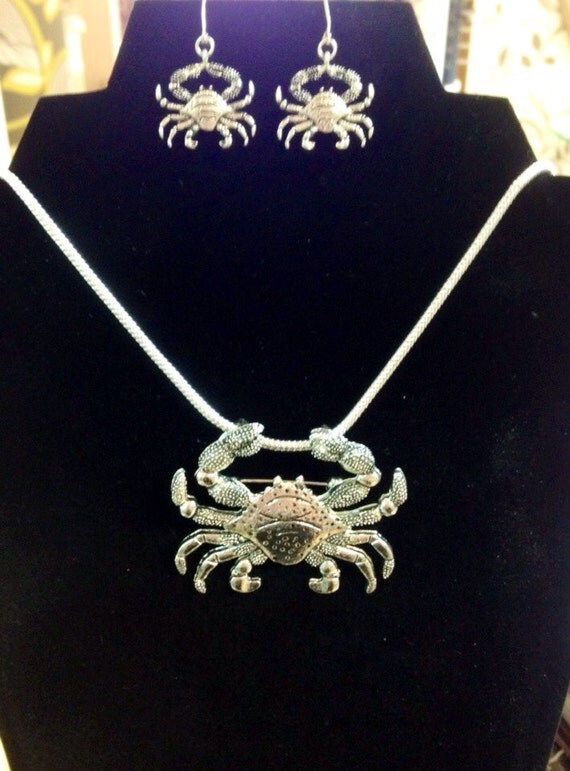 Silver Crab Necklace Set by on Etsy