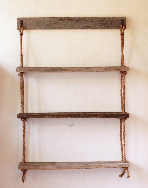 Hanging shelf Three rope shelves Hanging barn wood