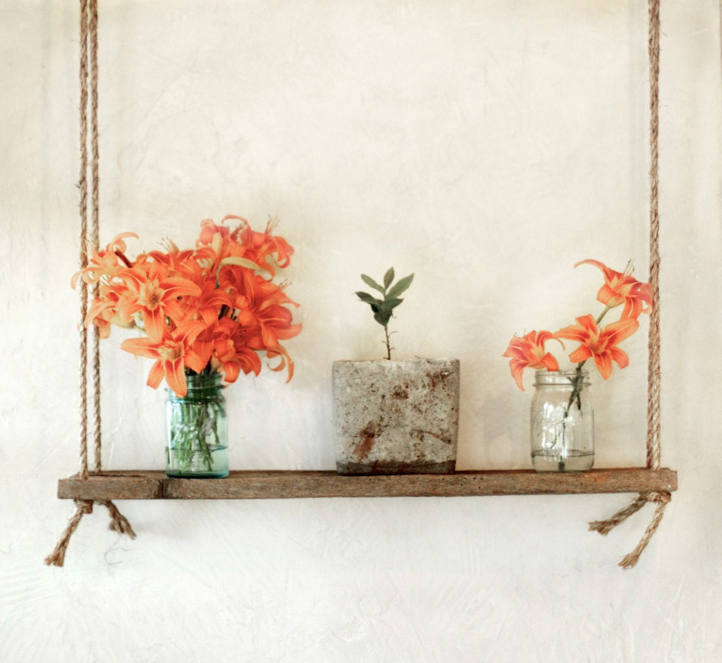 Suspended plant shelf Barn wood hanging shelf Indoor